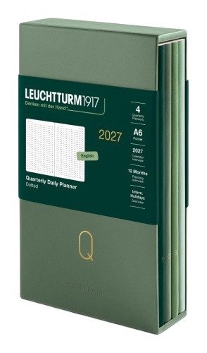 Čtvrtletní denní plánovač, tečkovaný, Pocket A6, 2027, 4ks, Shades of Green, anglicky