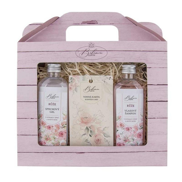 Dárková sada Růže (sprchový gel, vlasový šampon, vonná karta)