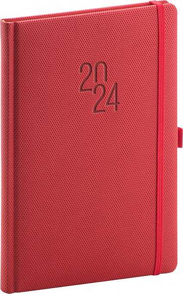 Týdenní diář Diamante 2024, červený, 15 × 21 cm