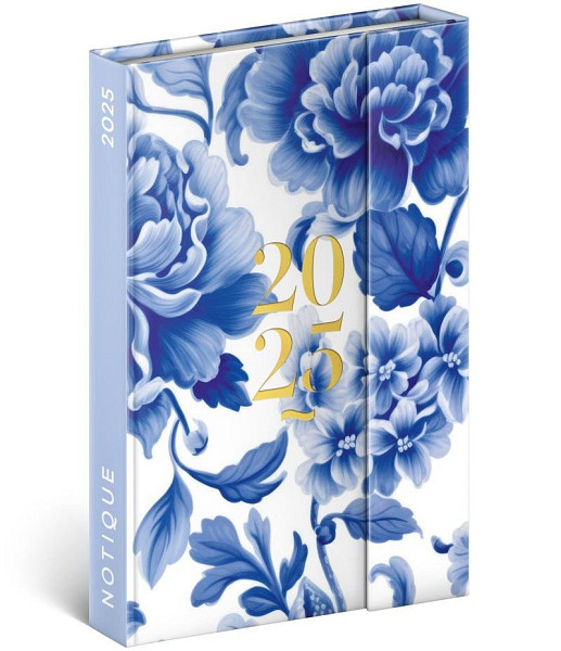 NOTIQUE Týdenní magnetický diář Modrý květ 2025, 11 x 16 cm