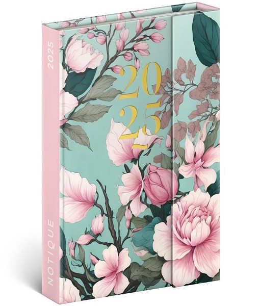 NOTIQUE Týdenní magnetický diář Růžový květ 2025, 11 x 16 cm