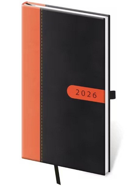 Diář 2026 týdenní kapesní Bora - černo/oranžová