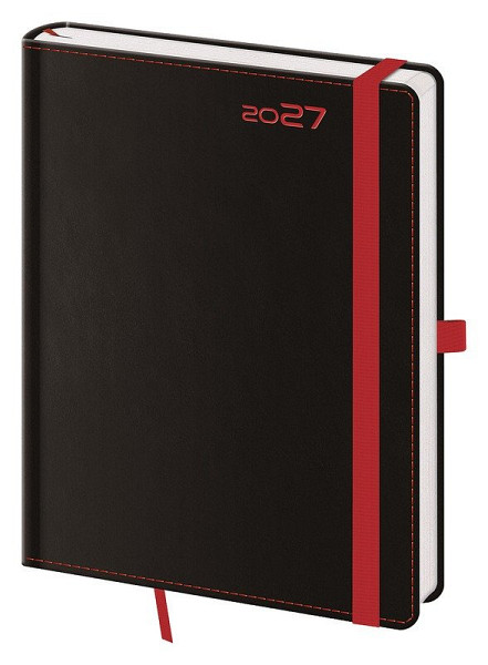 Diář 2027 týdenní B6 Black Red s poutkem na propisku