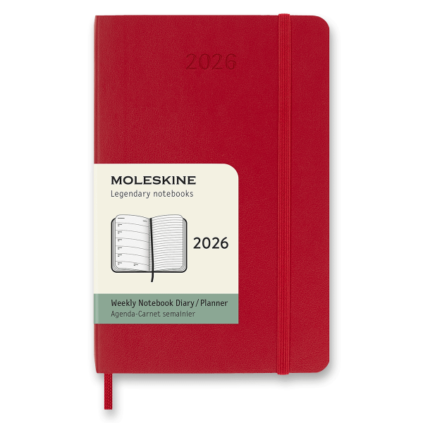 Diář Moleskine 2026 - měkké desky, S, týdenní, červený