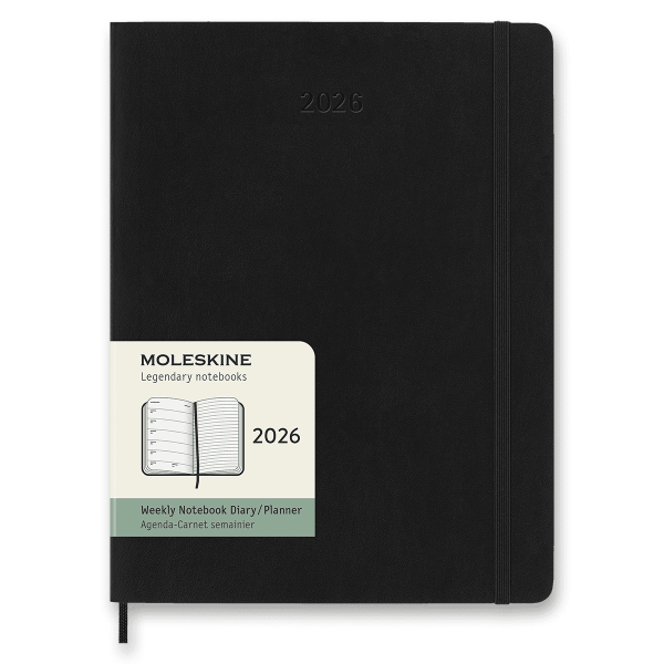 Diář Moleskine 2026 - měkké desky, XL, týdenní, černý