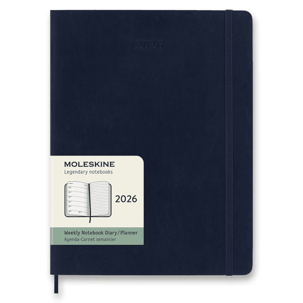 Diář Moleskine 2026 - měkké desky, XL, týdenní, modrý