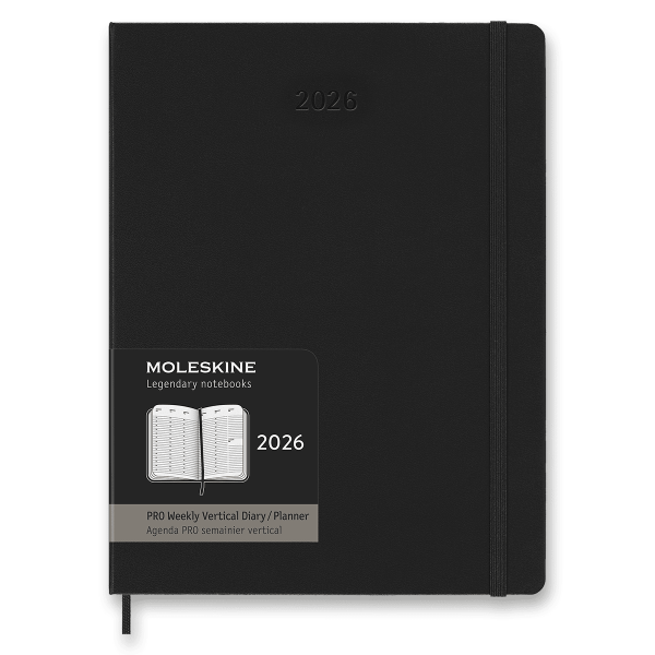 Diář Moleskine 2026 - PRO, tvrdé desky, XL, týdenní, vertikální, černý