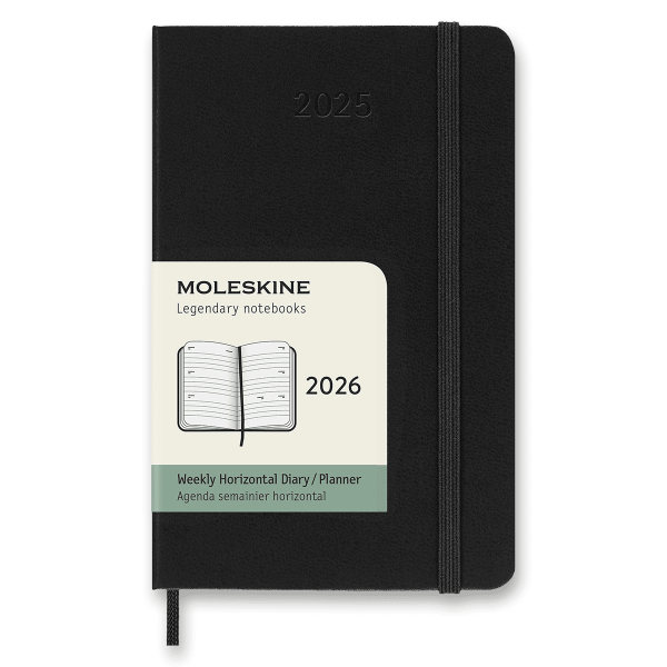 Diář Moleskine 2026 - tvrdé desky, S , týdenní, horizontální, černý