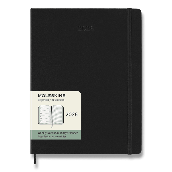Diář Moleskine 2026 - tvrdé desky, XL, týdenní, černý