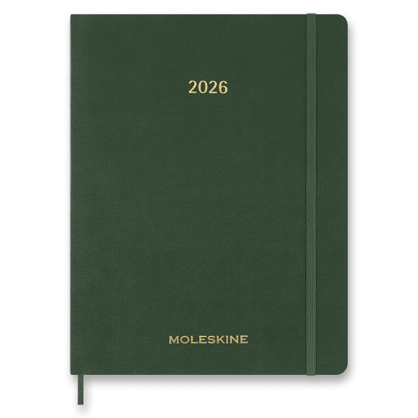 Diář Moleskine Essential 2026 - měkké desky, XXL, týdenní, vertikální, tmavě zelený
