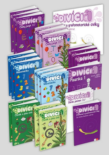 Divíci 1 - rozšířený učitelský balíček - Český jazyk GM (vázané písmo) + Matematika + Člověk a jeho svět