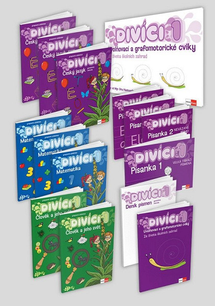 Divíci 1 - rozšířený žákovský balíček - Český jazyk GM (nevázané písmo) + Matematika + Člověk a jeho svět