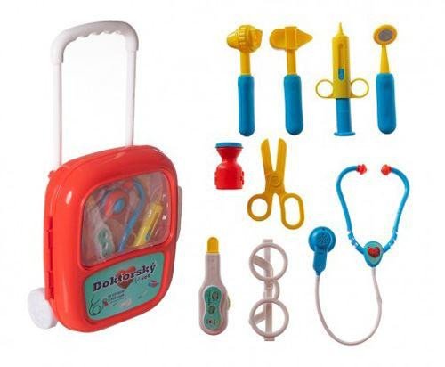 Doktorský set ze svukem a světlem (Sada se stetoskopem na baterie v plastovém kufříku na kolečkách)