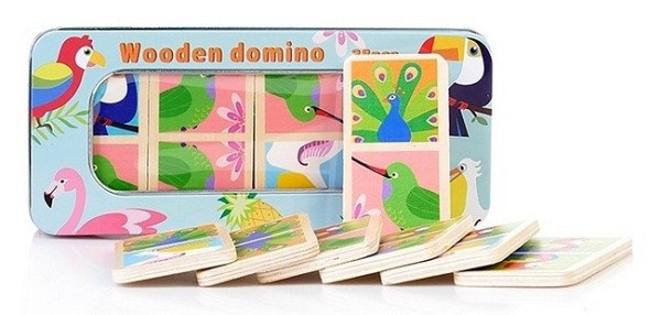 Dřevěná hra Domino s ptáky