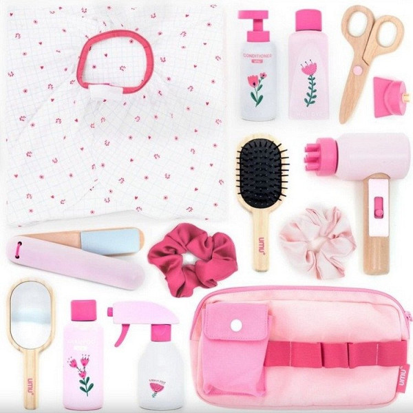 Dřevěná kadeřnická sada - růžová