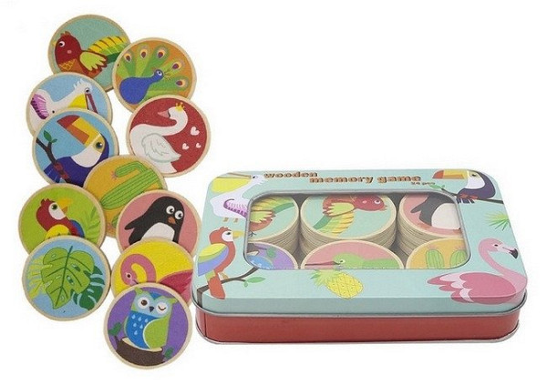 Dřevěná paměťová hra s ptáky