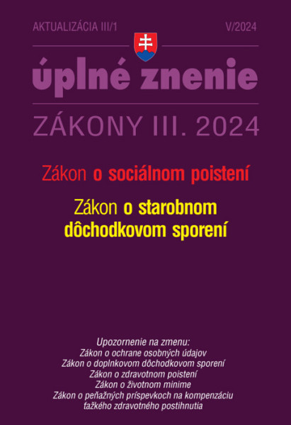 E-kniha Aktualizácia III/1 / 2024 - Sociálne poistenie a dôchodkové sporenie