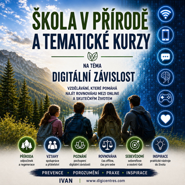 E-kniha Škola v přírodě a tematické kurzy na téma digitální závislost.
