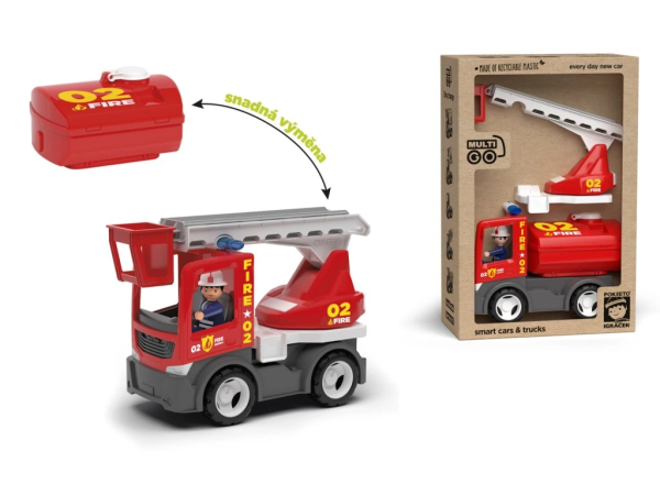 ECO MultiGO Fire 2+1 - Igráček hasič, auto, žebřík, cisterna