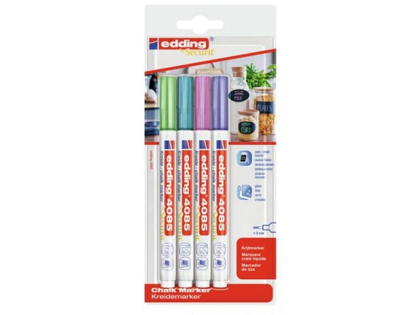 Edding Křídový popisovač 4085 - Metallic, sada 4 ks