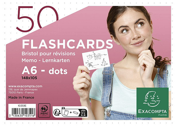 Flashcards - karty na učení, A6, tečky, 50 karet - bílé