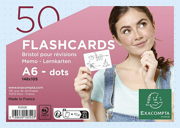 Flashcards - karty na učení, A6, tečky, 50 karet - modré