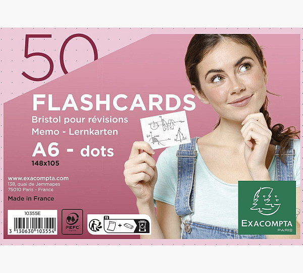 Flashcards - karty na učení, A6, tečky, 50 karet - růžové