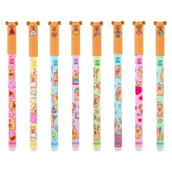 Gumovatelné pero Kapybara, s víčkem, modrá náplň