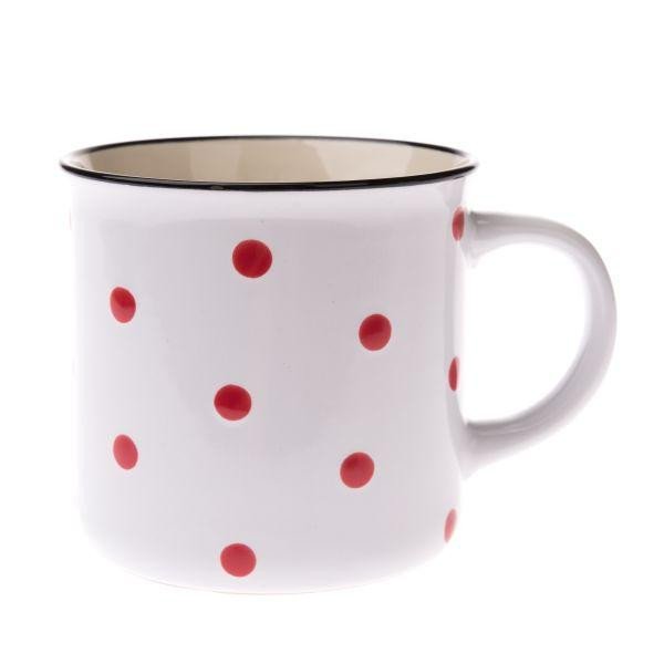 Hrnek keramický bílý s červenými puntíky 470 ml