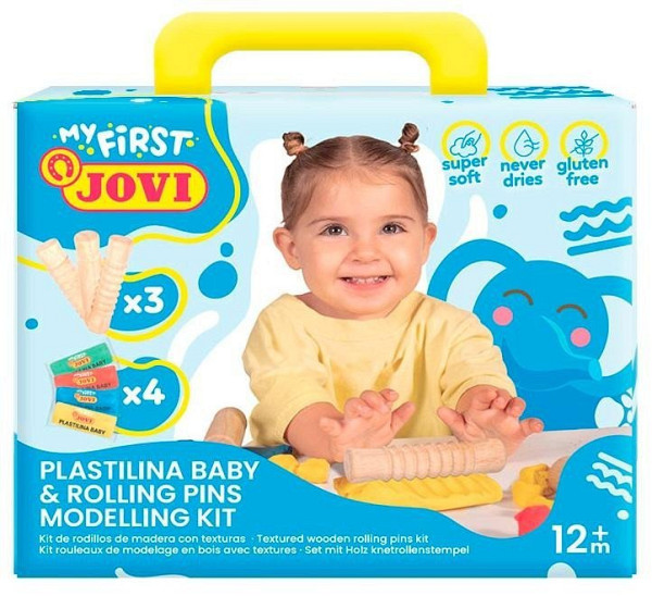 JOVI BABY plastelína 4x38g + 3 dřevěné válečky
