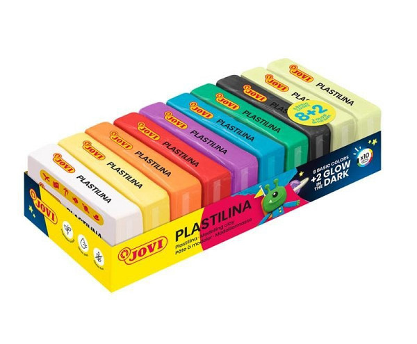 JOVI Glow plastelína 10x50g ( 8 základních barev + 2 barvy svítící ve tmě)