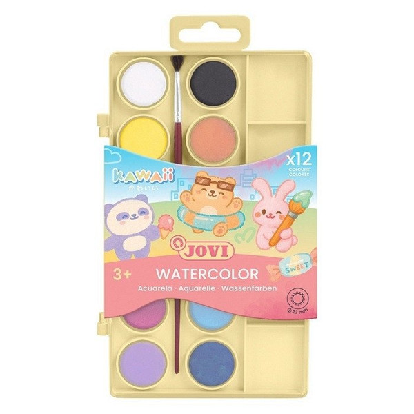 JOVI Kawaii vodové barvy 12 ks + štětec