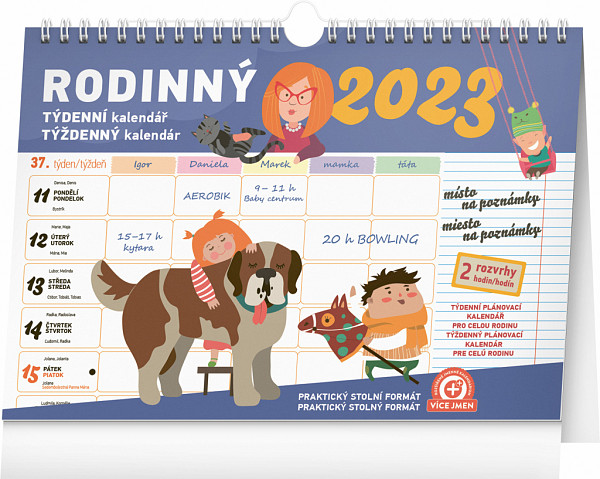 Kalendář 2023 Rodinný plánovací, týdenní s háčkem, 30 × 21 cm