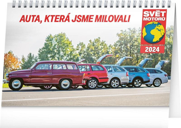 Stolní kalendář Svět motorů – Auta, která jsme milovali 2024, 23,1 × 14,5 cm