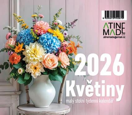 Kalendář 2026 Květiny, stolní, týdenní, 13 x 15 cm