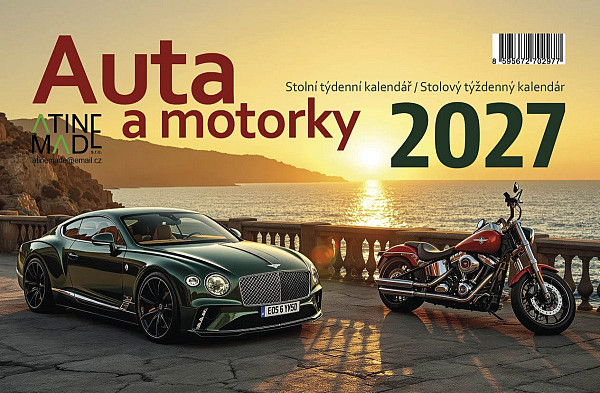 Kalendář 2027 Auta a motorky, stolní, týdenní, 14 x 21,4 cm