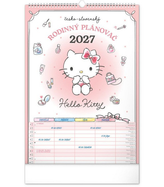Kalendář 2027 Rodinný, plánovací Hello Kitty XL, 33 x 46 cm
