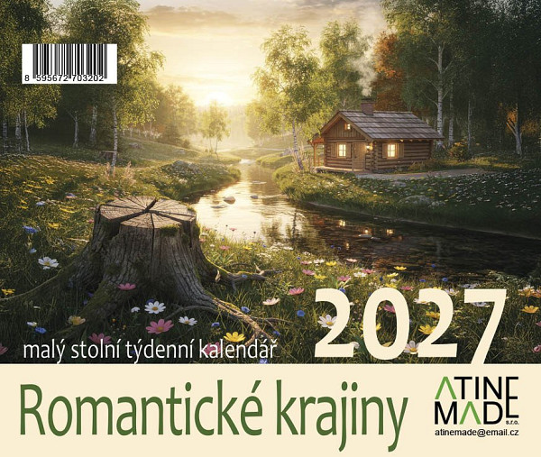 Kalendář 2027 Romantické krajiny, malý stolní, týdenní, 13 x 15 cm
