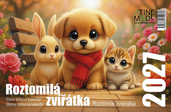 Kalendář 2027 Roztomilá zvířátka, stolní, týdenní, 14 x 21,4 cm