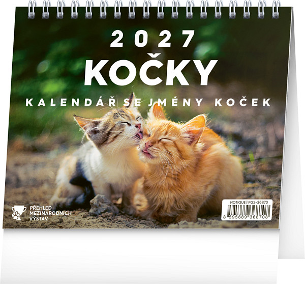 Kalendář 2027 stolní: Kočky - se jmény koček, 16,5 x 13 cm