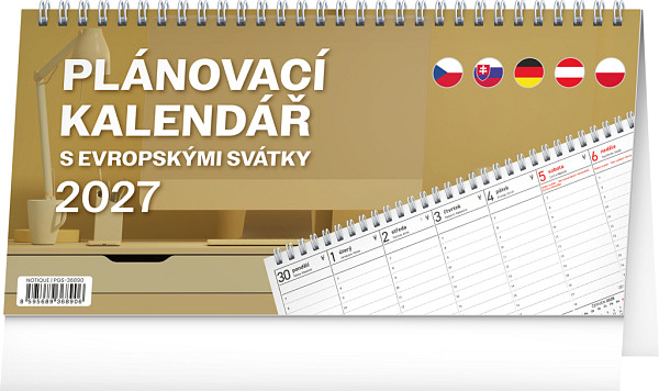 Kalendář 2027 stolní: Plánovací s evropskými svátky, 25 x 12,5 cm