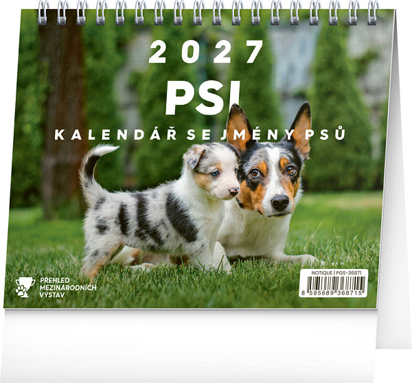 Kalendář 2027 stolní: Psi - se jmény psů, 16,5 x 13 cm