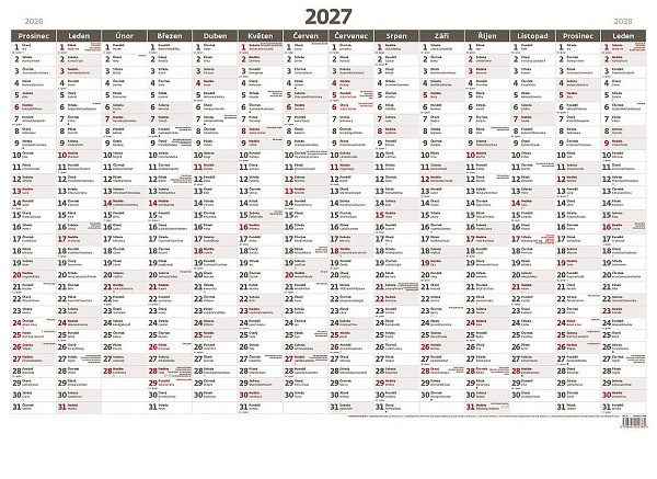 Kalendář nástěnný 2027 - Plánovací roční mapa A1 bezobrázková