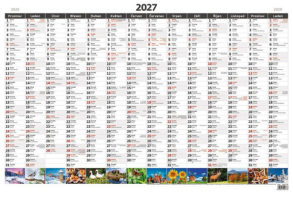 Kalendář nástěnný 2027 - Plánovací roční mapa  A1 obrázková
