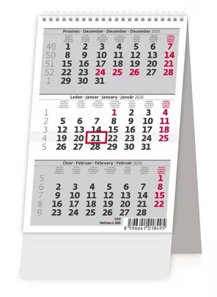 Kalendář stolní 2026 - MINI tříměsíční kalendář ČR/SR