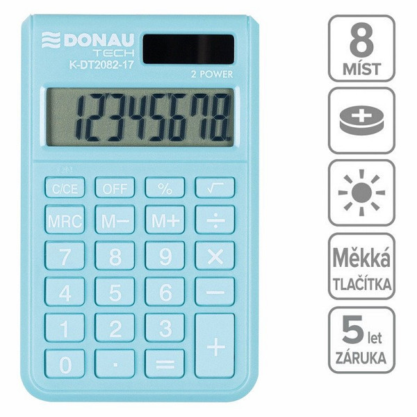 Kapesní kalkulačka DONAU TECH 2082, 8místná, sv. modrá