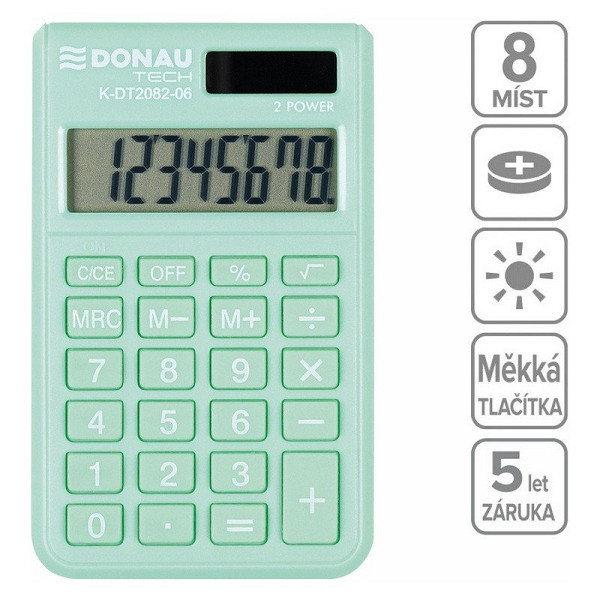 Kapesní kalkulačka DONAU TECH 2082, 8místná, sv. zelená
