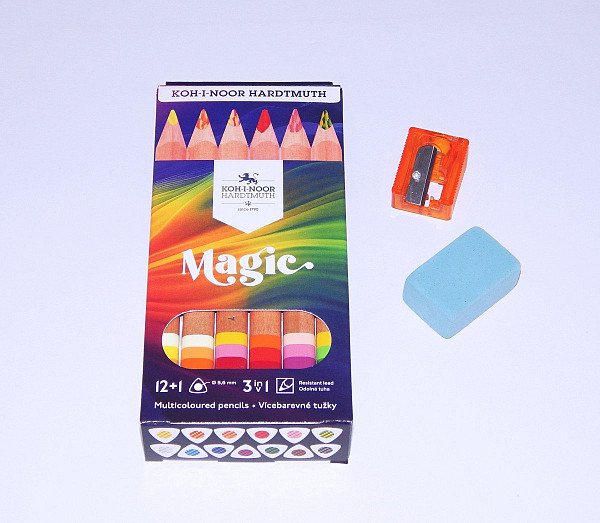 Koh-i-noor vícebarevné tužky MAGIC - 12+1 ks, ořezávátko a pryž