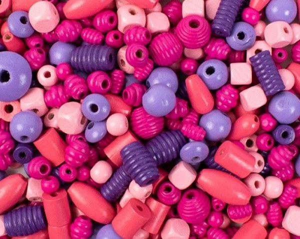 Korálky dřevěné růžovo-fialové big 450 ks