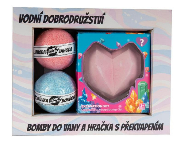 Kosmetická sada pro děti (2x šumivá bomba, hračka - sádrové srdce)
